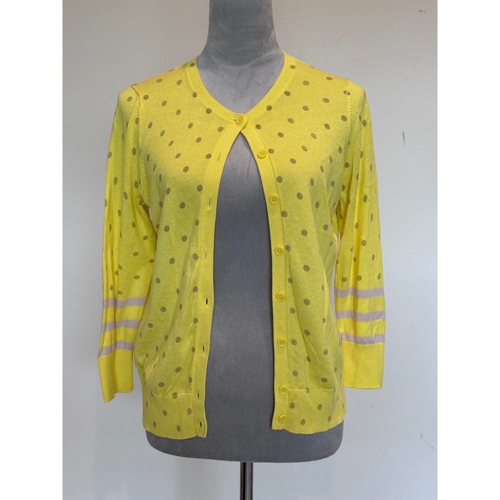 Ann Taylor LOFT Yellow Polka Dot Button Front Cardigan Sweater Womens Medium